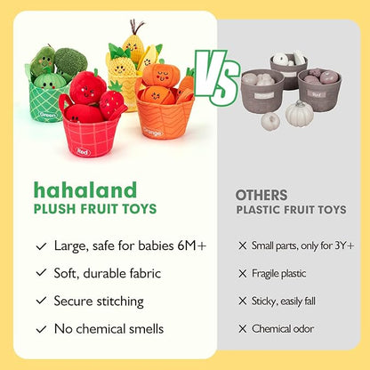 hahaland Baby Sensory Toys - 16 PCS My First Fruit Vegetable Color Sorting Play Food Crinkle, Rattle, Baby Toys 6-12 Months Montessori Toys for 1 Year Old Boy Girl Gifts 6 9 Month Old Toy One Year Old