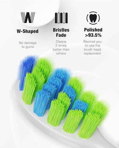 7AM2M Sonic Electric Toothbrush with 6 Brush Heads for Kids and Children, One Charge for 90 Days, Wireless Fast Charge, 5 Modes with 2 Minutes Build in Smart Timer, Electric Toothbrushes(White)