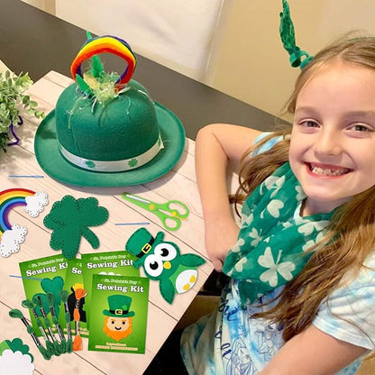 CiyvoLyeen St. Patrick's Day Craft Kids Sewing Kit Fun Saint Paddy's Day Felt DIY Craft Sewing for Girls and Boys Beginners Includes 12 Projects Clover Shamrock Ornaments Irish Education Gift Ideas