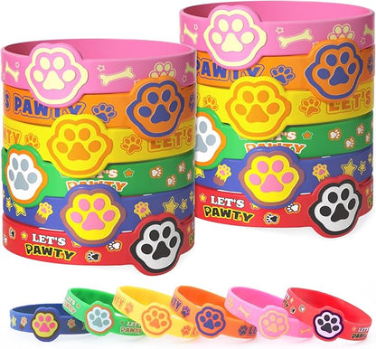 24 Dog Paw Party Favors Birthday Supplies for Kids Paw Print Silicone Wristbands Bulk Toy Gift Goodie Bag Stuffer Class Prize Filler Christmas Easter Dog Themed Party Favors