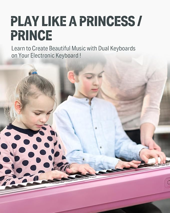 Donner 61 Key Keyboard Piano, Electric Piano Keyboard Kit with 249 Voices, 249 Rhythms - Includes Piano Stand, Stool, Microphone, Gift for Beginners, Pink (DEK-610S)