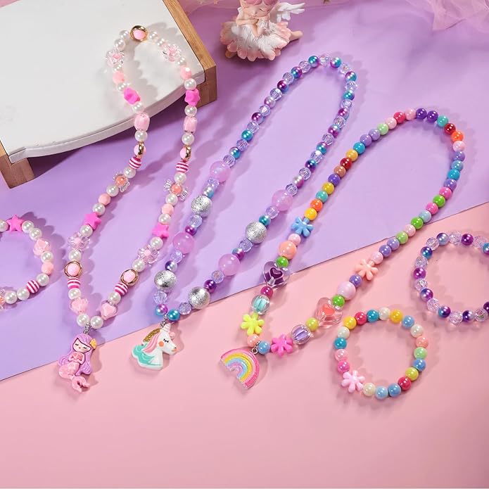 PinkSheep Toddler Jewelry Kids Jewelry Kids Necklace Choker and Bracelet 3 Pack 9pcs, Little Girls Jewelry In Box, Flower Girl Gift Kids Girls Accessories