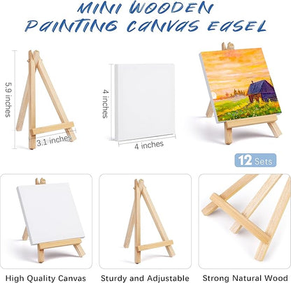 Aodaer 48 Pieces Mini Watercolor Paint Set Include 12 Colors 4 x 4 Inch Watercolor Paints, Wooden Canvas Easels, Canvas Tote Bags, Aprons, Back to School Art Beginner Supplies for Kids