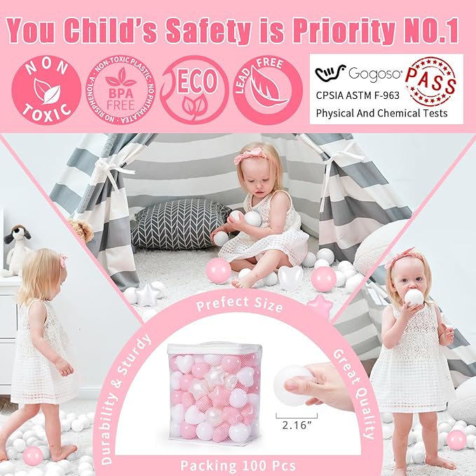 GOGOSO Ball Pit Balls,Plastics Balls for Ball Pit, Stars Hearts Shape for PastelBall for Toddlers Kids