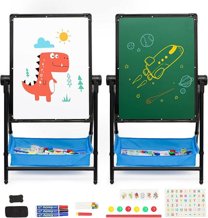 Art Easel Double Sided Whiteboard & Chalkboard 26inch-43inch Height Adjustable & 360°Rotating Easel Stand with Accessories