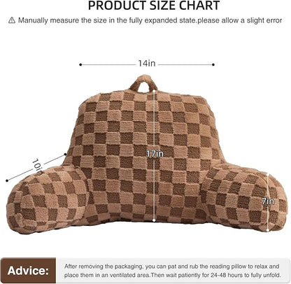 Aimuan Checkered Reading Pillow Bed Rest Wedge Backrest Checkerboard Pillow with Arms Back Support for Sitting Up in Bed Cushion Incline Rest Sleeping Snoring Pillow (Khaki,Standard)
