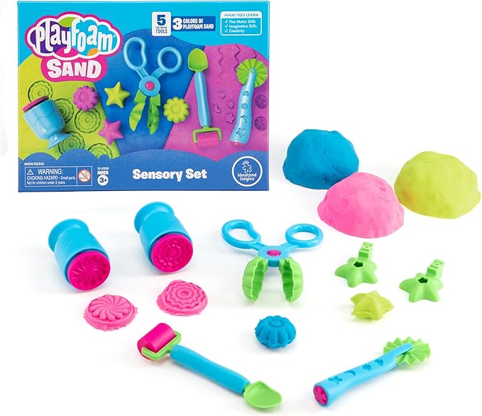 Educational Insights Playfoam Sand Sensory Set - Non-Toxic Play Sand Toys for Toddlers, Squishy Sensory Bin Filler for Home or Preschool Classroom, Moldable Crafting Compound, Kids Ages 3+