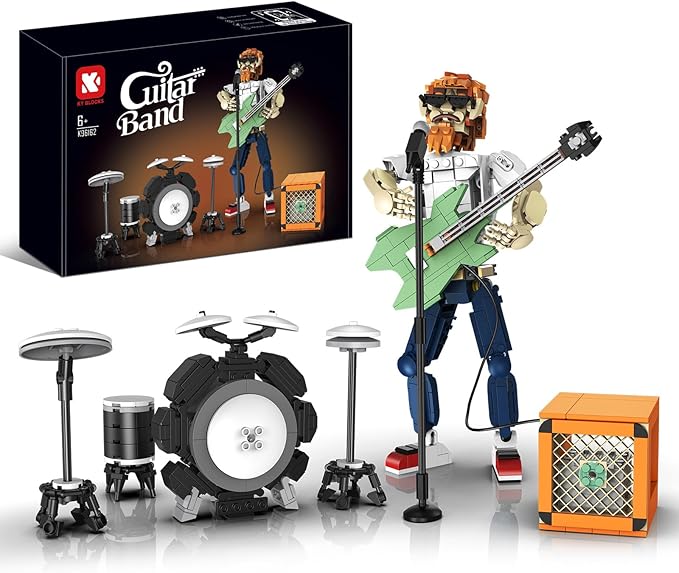 Music Gift,Musician Building Blocks, DIY Guitar Model Toys Compatible with Lego, Reverb Amplifier and Authentic Accessories, Music Teacher Gifts (Vagabond Singer Building Blocks)