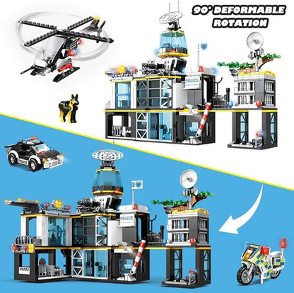 HOGOKIDS City Police Station Building Set - 1261 PCS Police Building Blocks Toys with Helicopter Motorcycle and 2 Cars, STEM Police Construction Playset for Kids Boys Girls Aged 8 9 10 11 12+