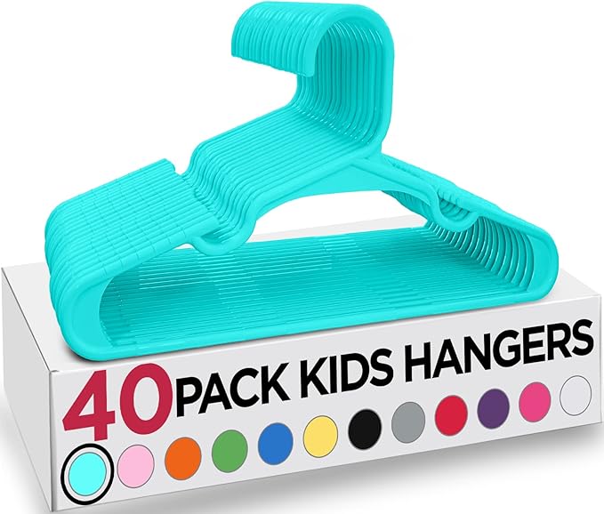 Utopia Home 40 Pack Kids Hangers - 11.5 Inch Plastic Baby Hangers for Closet - Childrens Hanger for Clothes & Infant Hanger for Closet - Ideal for Everyday Standard Use (Teal)