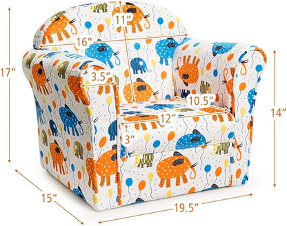 Costzon Kids Couch, Children's Sofa Armrest Chair with Pattern, Toddler Furniture w/Sturdy Wood Construction, Preschool, Lightweight Kids Couch Sofa Chair for Aged 1-5 Boys & Girls Gifts, Elephant
