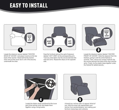 KinCam Recliner Covers, Stretch Reclining Chair Covers, Recliner Sofa Slipcovers Stripe Jacquard Recliner Couch Covers Furniture Protector Covers for Pet Kid (1 XL Seater, Black)