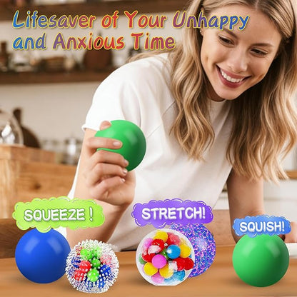 5PACK Stress Balls for Adults Size 2.36 inches, Squishy Balls for Adults Stress Relief, Squishies Ball Sticky Balls, Squeeze Balls Colorful Balls
