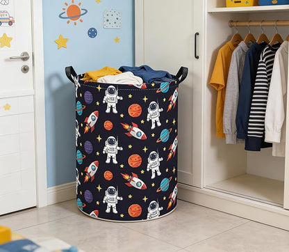 Baby Laundry Basket Kids Hamper Toy Storage Bin for Boys Room Decor Baby Nursery Hamper Gift Baskets for Bedroom Bathroom(Blue Astronaut)