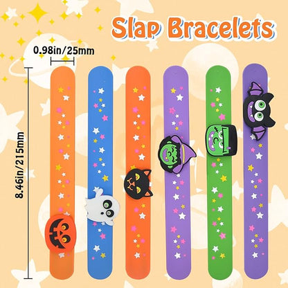 Welkin 6PCS Halloween Slap Bracelets For Kids,Colorful Silicone Bracelet, Soft and Safe Slap Bracelets Party Decorations Favors，Kids halloween Party Gift (Halloween)