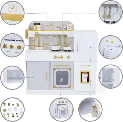 Teamson Kids - Wooden Play Kitchen Set for Kids, Children Toddler Kitchen Playset, Pretend Toy Kitchen Sets for Kids Ages 4-8, Versailles Play Kitchen with Cookware Accessories - White
