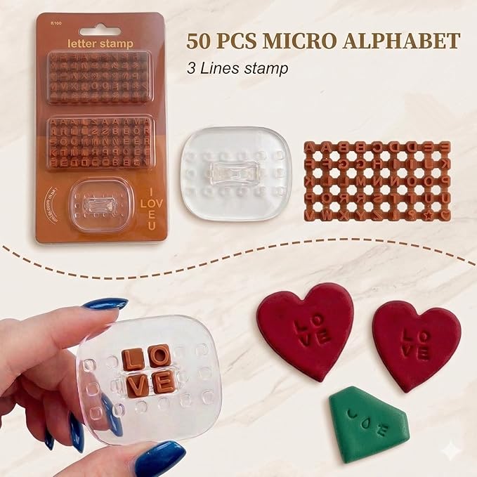 Letter Stamps for Clay, Alphabet Number Pottery Stamp Set Ceramic Polymer Clay Tools Small Press Fondant Embosser Letter Stamps DIY Cookie Cutters
