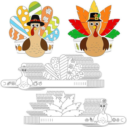 Color Your Own Turkey Crowns,24Pcs Thanksgiving Turkey Coloring Crowns Paper Turkey Hats Thanksgiving Crafts for Kids Family Classroom School and Holiday Craft Activity