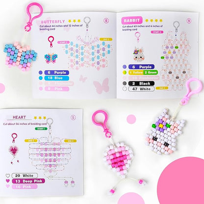 LORHAKI Bead Pets Kit, Art Craft Gift for Kids, Bead Animals Keychain Kit, Bead Art Craft Set for Beginners with Instructions, Pony Beads for Keychain Making Kit, DIY Jewelry Making Kit for Girls