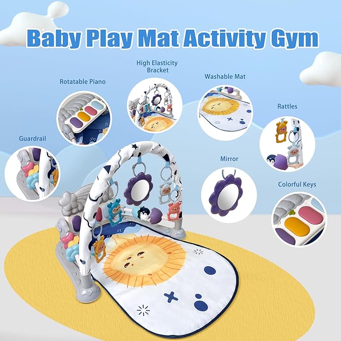 Baby Play Gym Mat, Baby Gym Activity Center, Baby Walker with Music and Light, Push Toys for Toddlers 1-3 for Learning to Walk