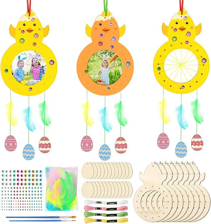 Fennoral 8 Pack Easter Craft for Kids Paint You Own Chick Dream Catcher Craft Kit for Girls Boys DIY Coloring Craft for Easter Art Activity Project Easter Gifts