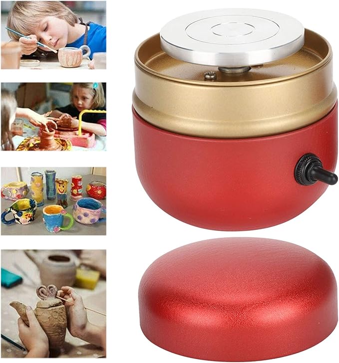 Mini Pottery Wheel, Mini DIY Pottery Kit, Electric Small Pottery Wheel with Tray Children DIY Manual Tool for Beginners Kids Art Craft Work Gift Home DIY