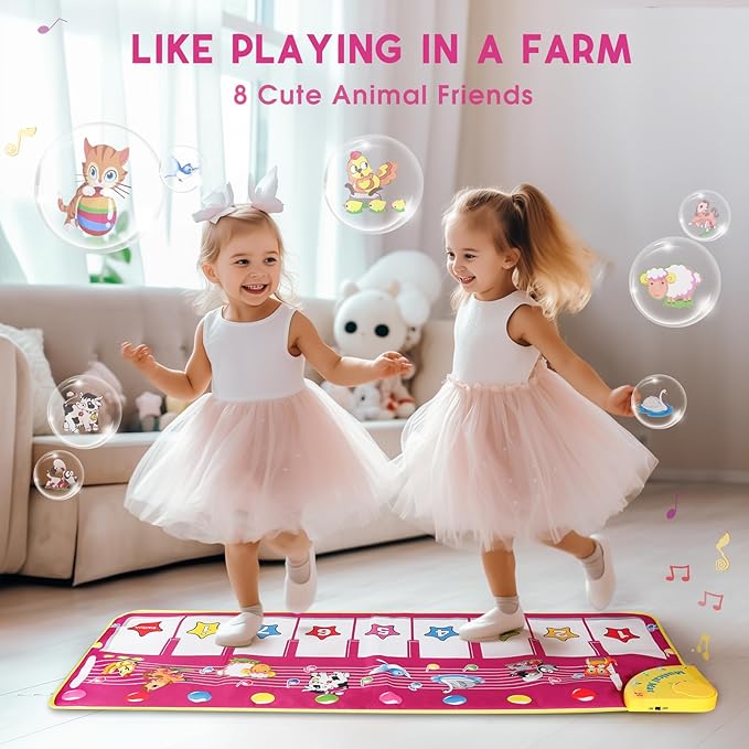 M SANMERSEN Floor Piano Mat, Toddler Toys Musical Mat, Keyboard Floor Playmat 39.5" Electronic Music Animal Touch Play Blanket Funny Xmas Gift Toy for 1 2 3 Year Old