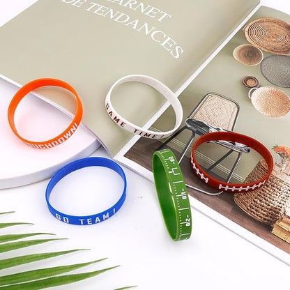35pcs Football Bracelet, Soft Stretch Football Silicone Wristband Football Party Favors Motivational Wristbands Sports Bracelet for Kids and Adults Sport Theme Birthday Party Supplies Gifts