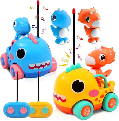 Toddler Remote Control Car, Cartoon RC Dino Chasers Cars, Toddler Toys, 3 Year Old Boy Toys, Car Toys for 3 Year Old Boys, Music & Sound Christmas Birthday Gift