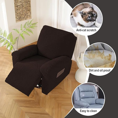 NORTHERN BROTHERS Recliner Chair Covers - Lazy Boy Recliner Covers That Stay in Place, 4 Pieces Reclining Chair Cover Recliner Slipcovers 1 Seater, Dark Brown
