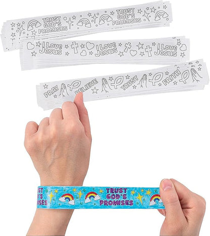 Fun Express Color Your Own Faith Slap Bracelets - VBS and Sunday School Craft Kits - Bulk Set of 48
