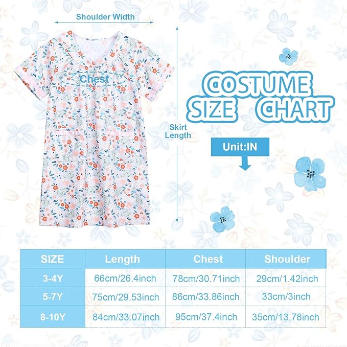 Kids 100 Days of School Costume for Girls Cosplay Outfit Including Grey Wig Cardigan Sweater Floral Dress Cat Eye Glasses