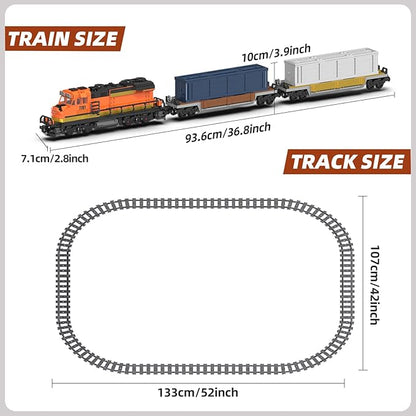 Burlington Train Building Set, Freight Cargo Train, with Rechargeable Motorized Working Head, 2 Coaches and 32 Tracks, Gift for Boys&Girls Teens Age12-16 (1065 Pieces)