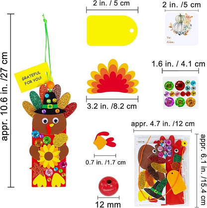 Winlyn 24 Sets Thanksgiving Turkey Craft Kits Fall Kids Crafts DIY Thanksgiving Turkey Bookmarks Art Sets Autumn Leaf Turkey Foam Stickers Arts and Crafts for Kids Party Favors Classroom Activities
