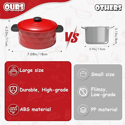 Lehoo Castle Play Kitchen Accessories, Play Pots and Pans Sets for Kids Kitchen, Play Food Sets for Kids, Toddler Cooking Set with Utensils, Toy Foods for Toddlers 3-5, Toys for 3+ Years Old Girls