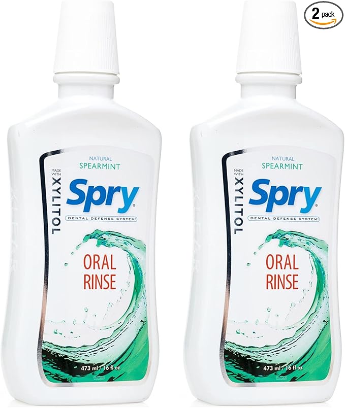 Spry Xylitol Mouthwash Fluoride Free, Oral Rinse with Enamel Support, Natural Spearmint - 16 fl oz (Pack of 2)
