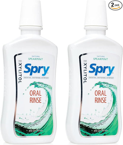 Spry Xylitol Mouthwash Fluoride Free, Oral Rinse with Enamel Support, Natural Spearmint - 16 fl oz (Pack of 2)