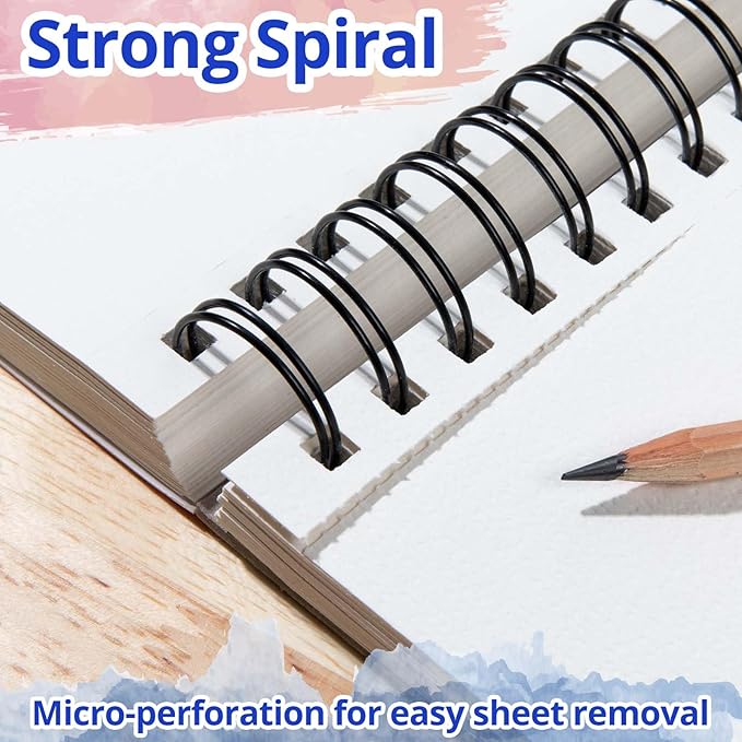 HTVRONT Watercolor Paper - 100 Sheets 5.5"x8.5" Watercolor Pad, 140 lb/300 GSM Watercolor Paper Pad, Spiral Bound for Full Spread & Sturdy Use, Ideal for Wet & Dry Media