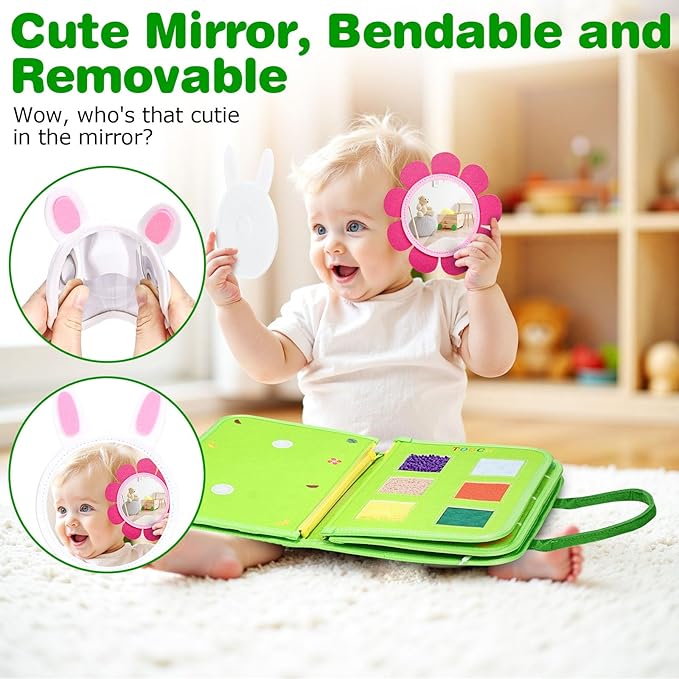JHkim Busy Board Montessori Toys for Toddlers 1-3, Birthday Gifts for 1 2 3 4 Year Old Boy Girl, Autism Sensory Travel Toy, Educational Activity Busy Book Board, Learning Fine Motor Skills Toys, Green