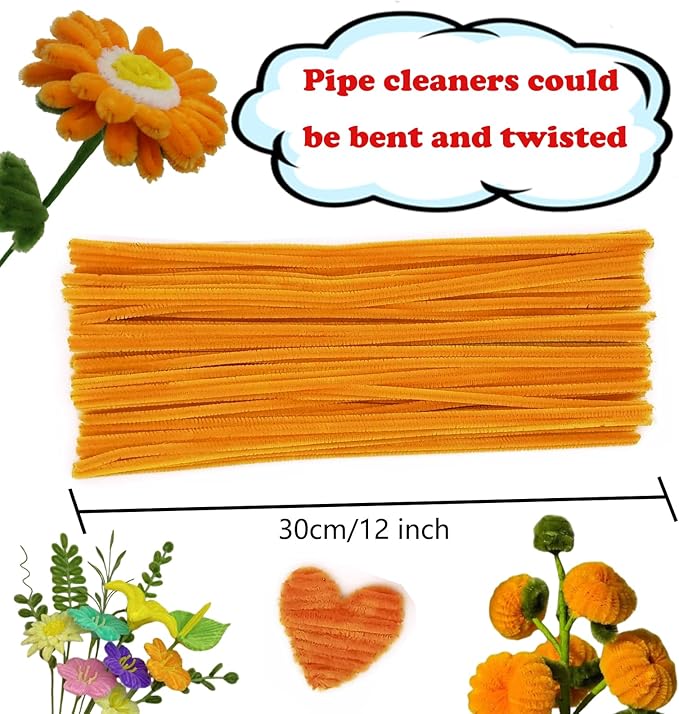 Swpohrat 100 Pieces Orange Pipe Cleaner Craft Set,Thick Fuzzy Chenille Stem Pipe Cleaners for DIY Craft Projects and Decorations