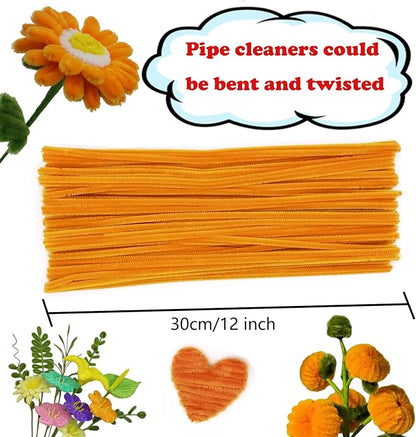 Swpohrat 100 Pieces Orange Pipe Cleaner Craft Set,Thick Fuzzy Chenille Stem Pipe Cleaners for DIY Craft Projects and Decorations