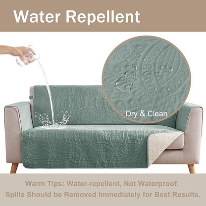 Sage Green Loveseat Covers for 2 Cushion Couch, Water Repellent Slip Covers for Loveseat, Washable Love Seat Quilted Couch Covers, Pet Friendly Loveseat Slipcovers (Loveseat 48", Sage Green)