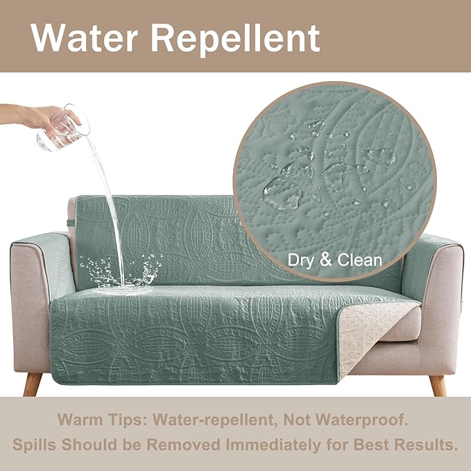 Green Quilted Recliner Covers, Water-Repellent Recliner Slipcovers, Recliner Covers Stay in Place, Pet Friendly Recliner Cover for Dogs, Washable Chair Protector (Recliner 22", Sage Green)