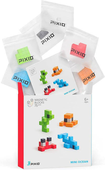 PIXIO Magnetic Blocks Mini Ocean, Tiny Magnetic Building Blocks in Pixel Art Style, Creativity for Kids, STEM Toys, Sensory Toys