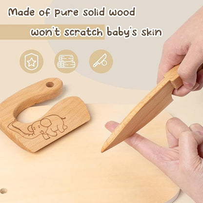 Wooden Kids Safe Knife and Kids Baking Set for Real Cooking, 10 Pcs Montessori Kitchen Tools,Toddler Knife Set Ideal for Cooking and Baking