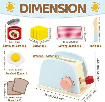 Airlab Play Kitchen Accessories Toddlers 1-3 Wooden Pop-up Toaster Toy Play Food Kids Age 1 2 3, Bread, Butter, Poached Egg Cutting Pretend Toys for 2-4 Year Old Toddlers Boys Girls