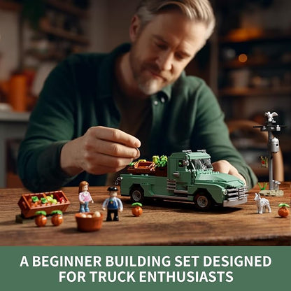 FUNWHOLE Retro Farm Truck LED Light Building Model Set - 499 Pcs Construction Bricks for Adults and Teens