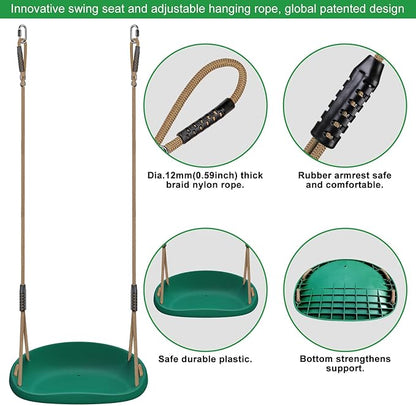 2 Pack 500LB Capacity Heavy Duty Swing Seat with Wider Seat Board & Height Adjustable Rope from 4.8ft to 6.7ft Green Swing Set Swings for Backyard Patio Garden Playground, Green