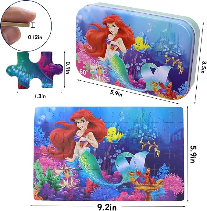 Princess Puzzles for Kids Ages 4-8 60 Pieces Puzzles for Kids Ages 3-5 Princess Puzzle for Girls and Boys Toys Jigsaw Puzzles in a Metal Box Educational Puzzles (Princess 0677)