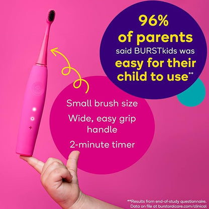 Burst Kids & Toddlers Electric Toothbrush (Pink) | Soft Bristles | Two Minute Timer | Rechargeable Battery | Easy-Grip Silicone Handle | 2 Modes for Healthy Smiles | Ages 3+